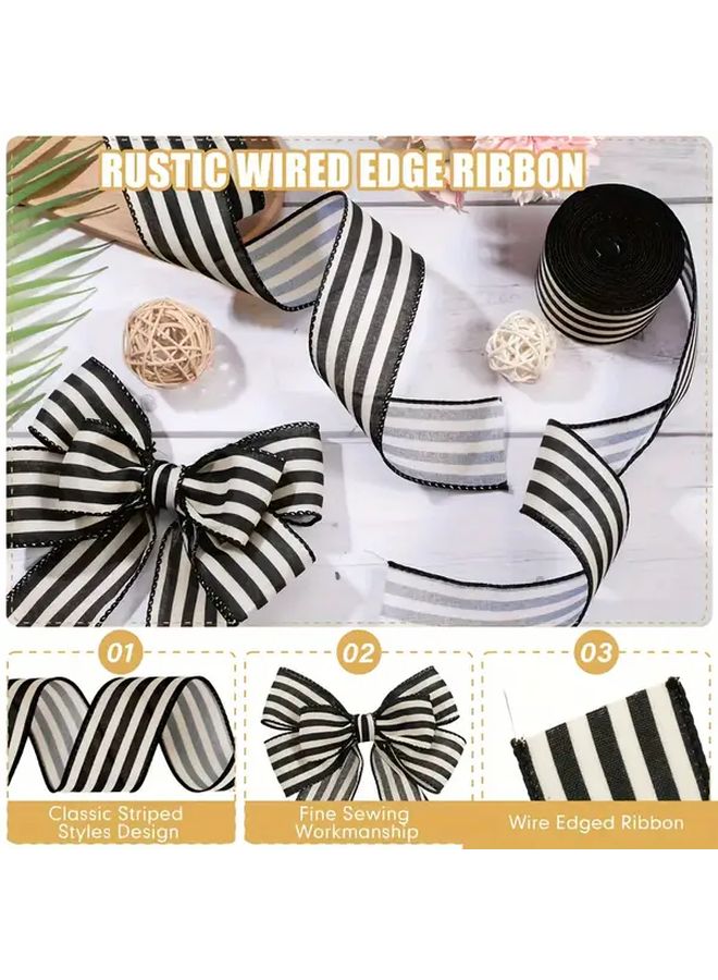 Black And White Striped Christmas Ribbon With Wire For Holiday Decorations And Gift Wrapping - Image 4